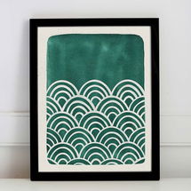 Online Designer Bathroom Pauline Stanley Studio Wall Art, Scallop Waves, Black Wood Frame, Blue & White