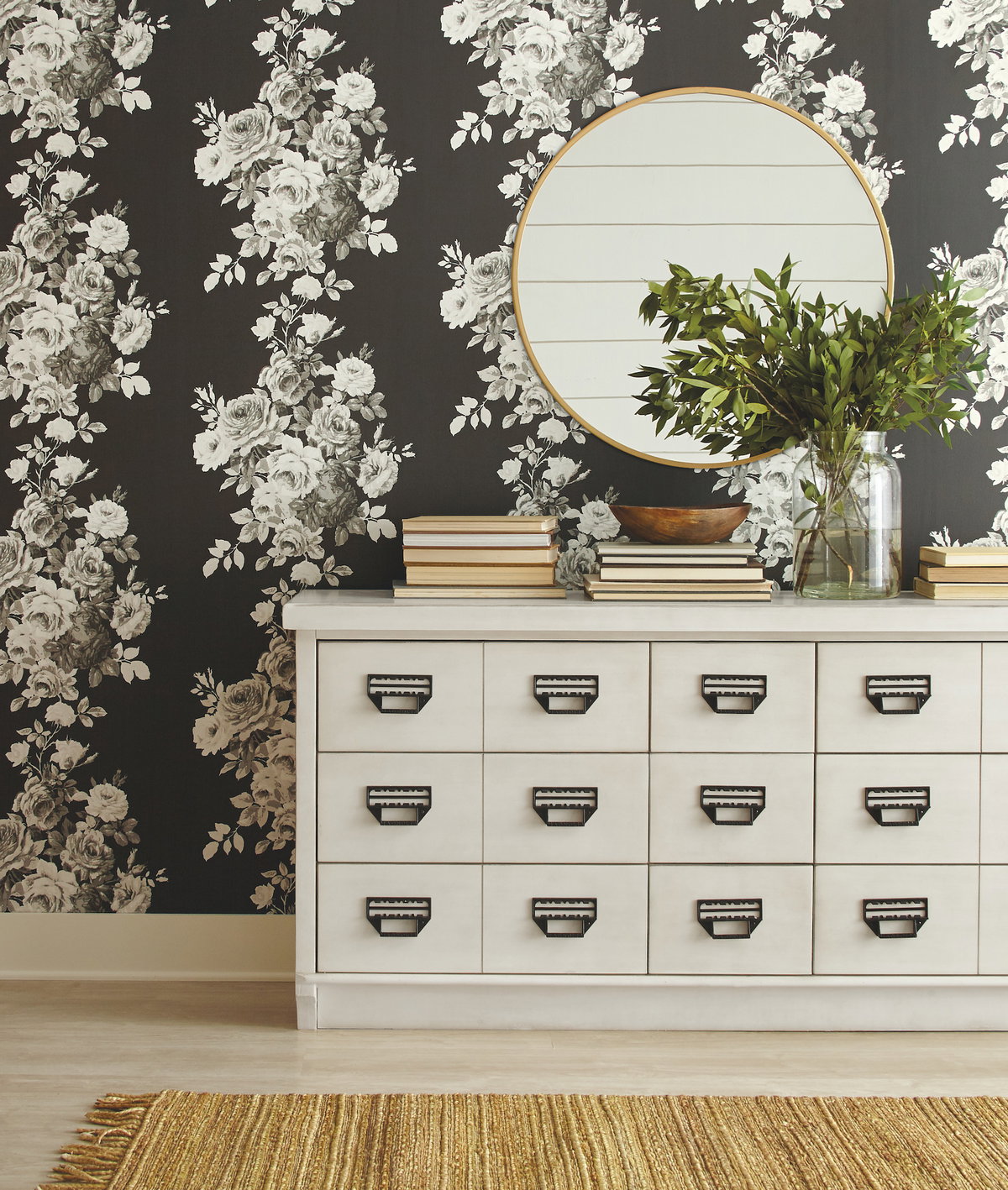 Magnolia Home Tea Rose Black & White Peel & Stick Wallpaper, by York Wall, 20' length x 1'8.5" width x 0.02" depth View 2