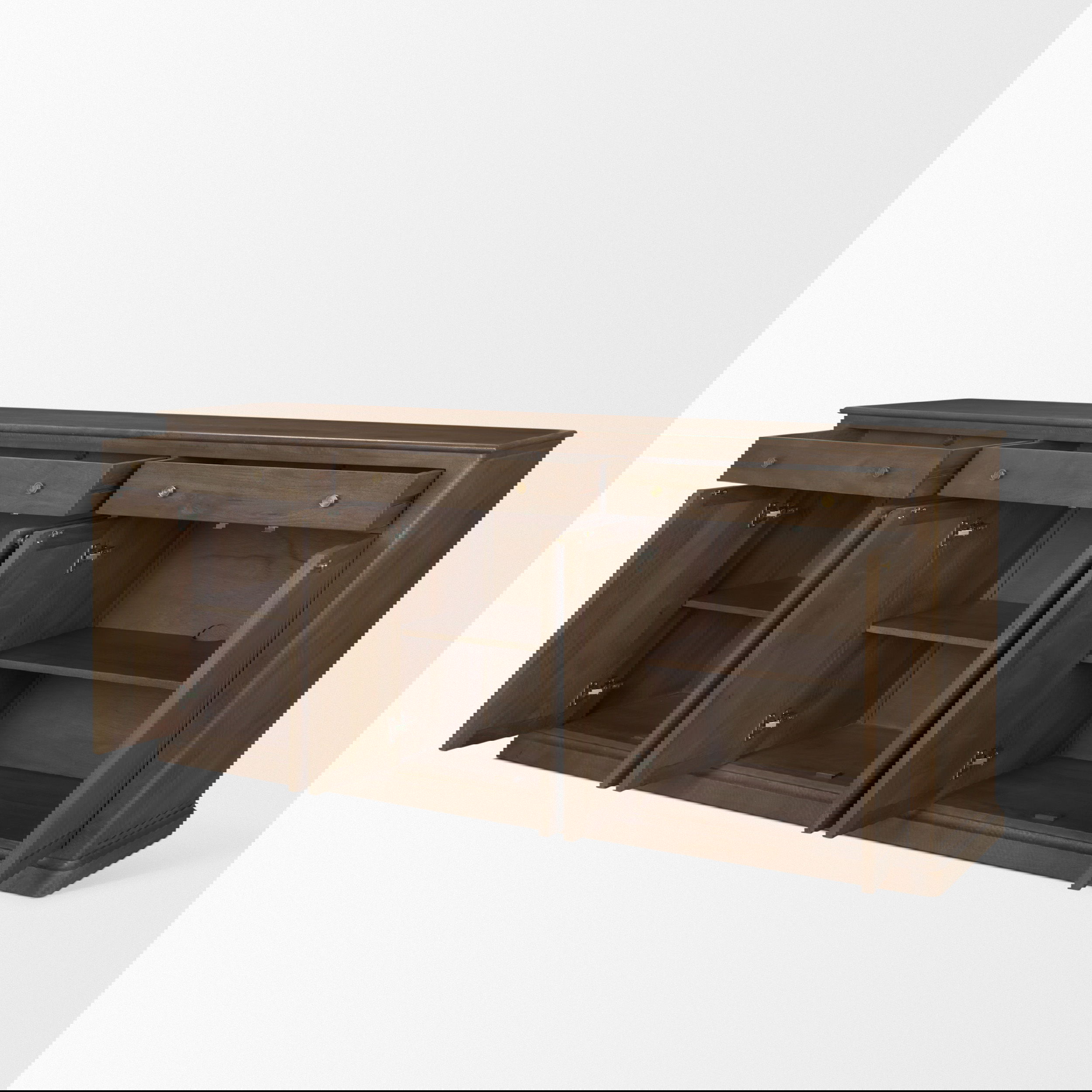 Baron Dark Brown Solid Wood with Antiqued Aged Brass Knobs 3-Drawer 6-Door Sideboard, Sideboards & Buffet by Mercana, 81.75" length x 19" width x 36" height View 8