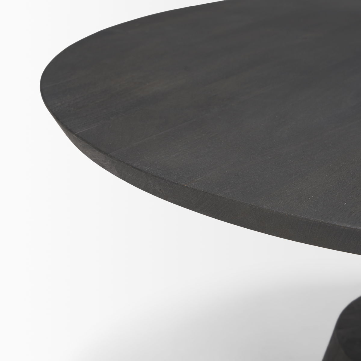 Maxwell 34' Dark Brown Wood with Black Metal Pedestal Base Round Coffee Table, by Mercana, 34" length x 34" width x 16" height View 8