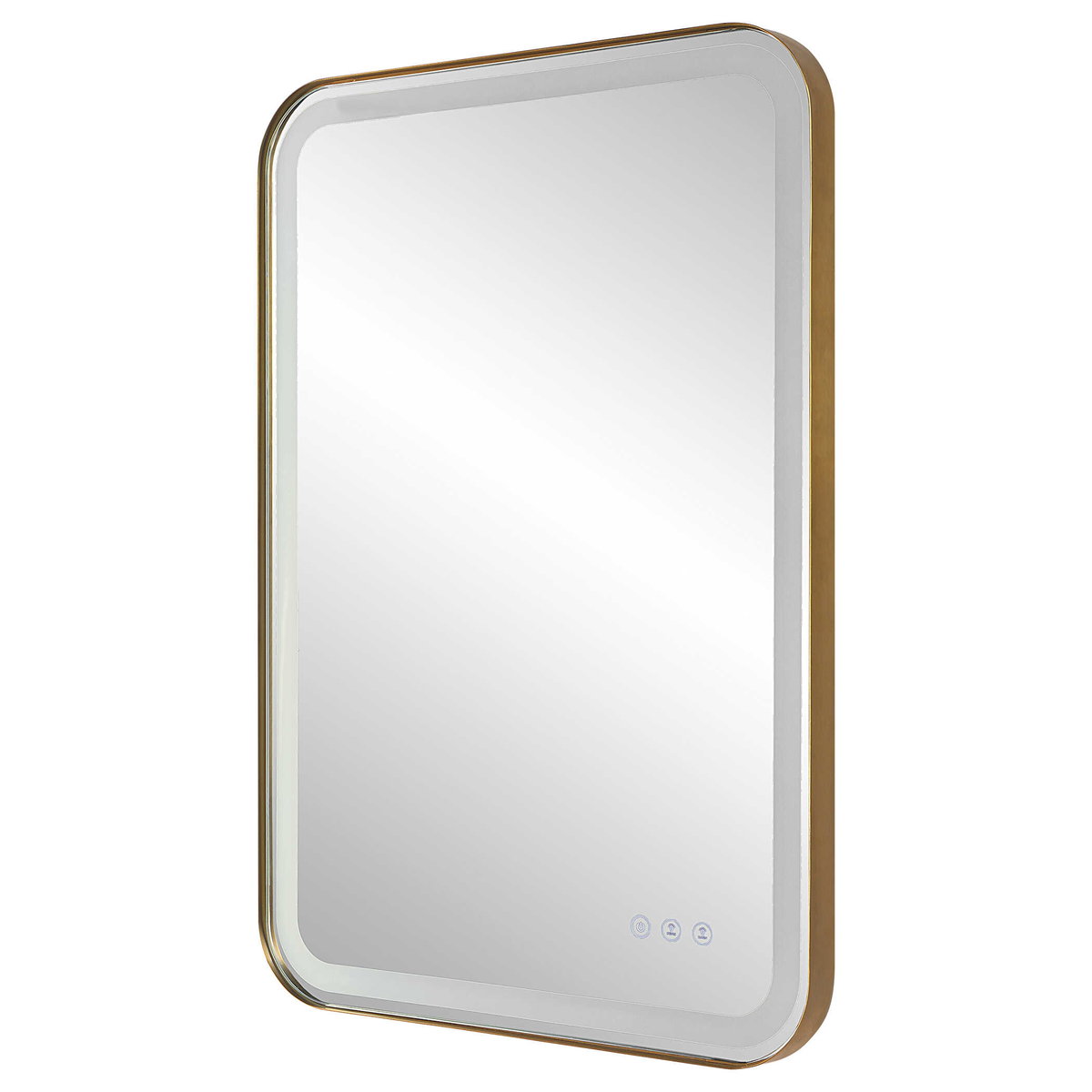 Crofton Lighted Brass Vanity Mirror, by Uttermost, 1'10.25" width x 2'8.25" height x 2.12" depth View 7