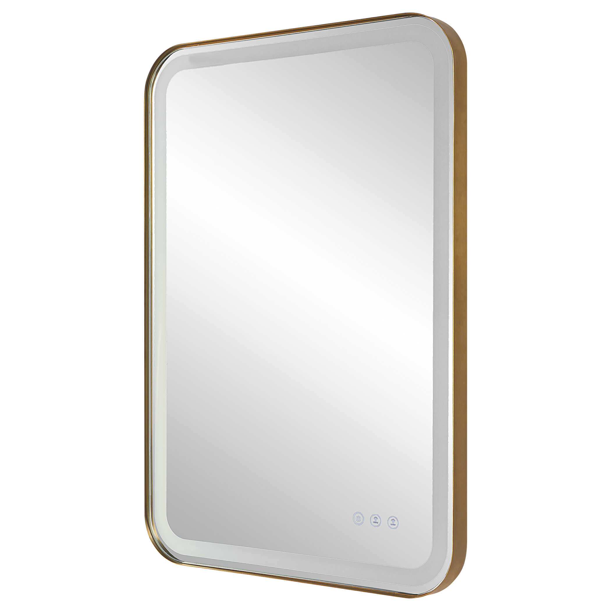 Crofton Lighted Brass Vanity Mirror, by Uttermost, 22.25" width x 32.25" height x 2.12" depth View 7