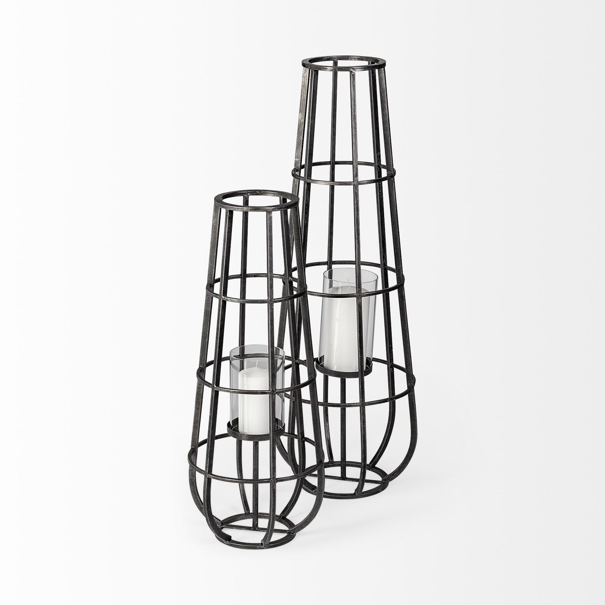 Bella Small Black Metal Cylindrical Cage Candle Holder Lantern, Lighting by Mercana, 12.2" length x 11.81" width x 30.12" height View 5