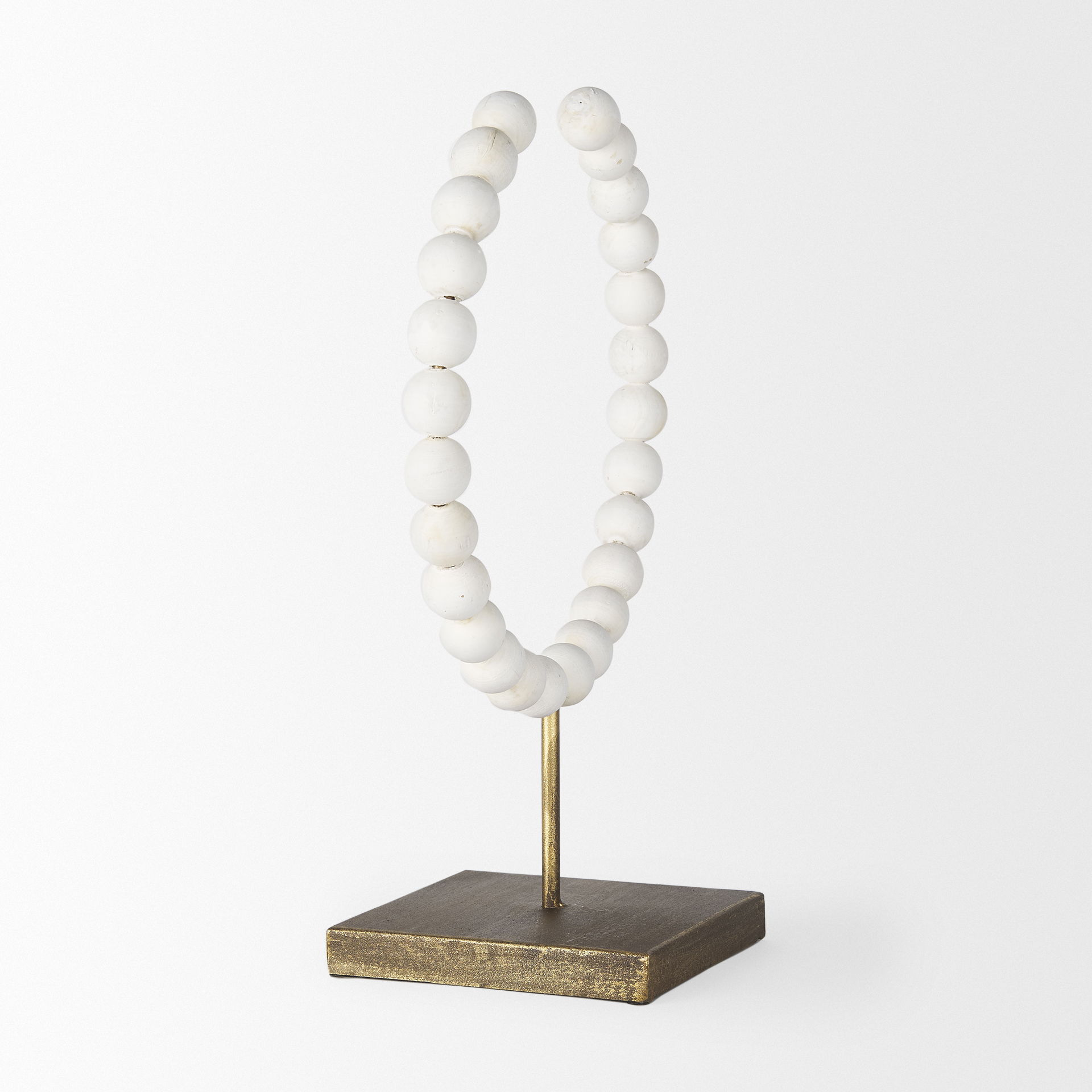 Pontchartrain II (Large) 11L x 6W White Beaded Broken Sphere Decorative Object with Gold Base, by Mercana, 11.42" length x 6.02" width x 15.55" height View 5