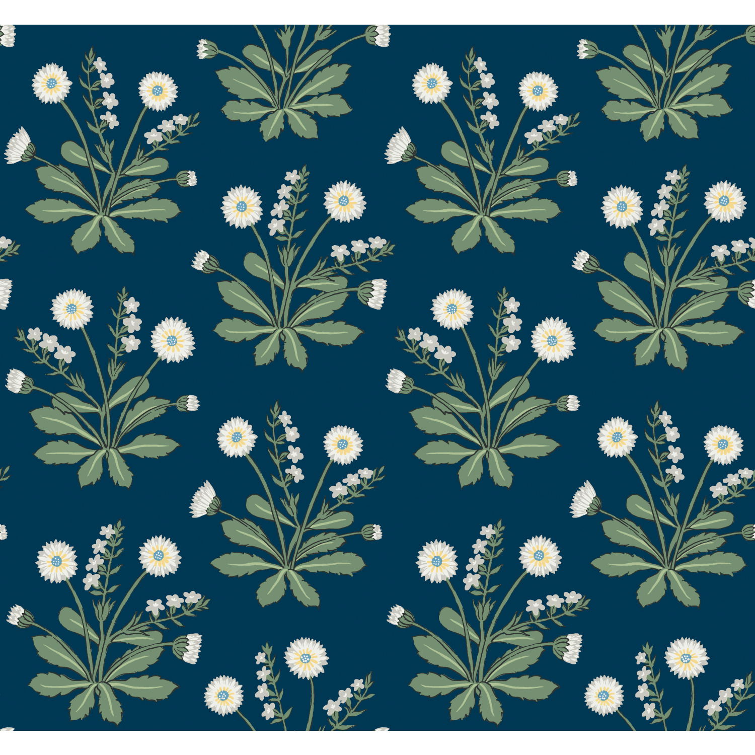 Meadow Flowers Navy & White Wallpaper large image 