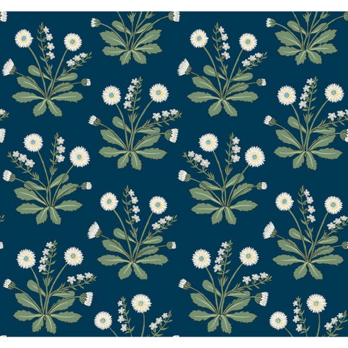 Meadow Flowers Navy & White Wallpaper