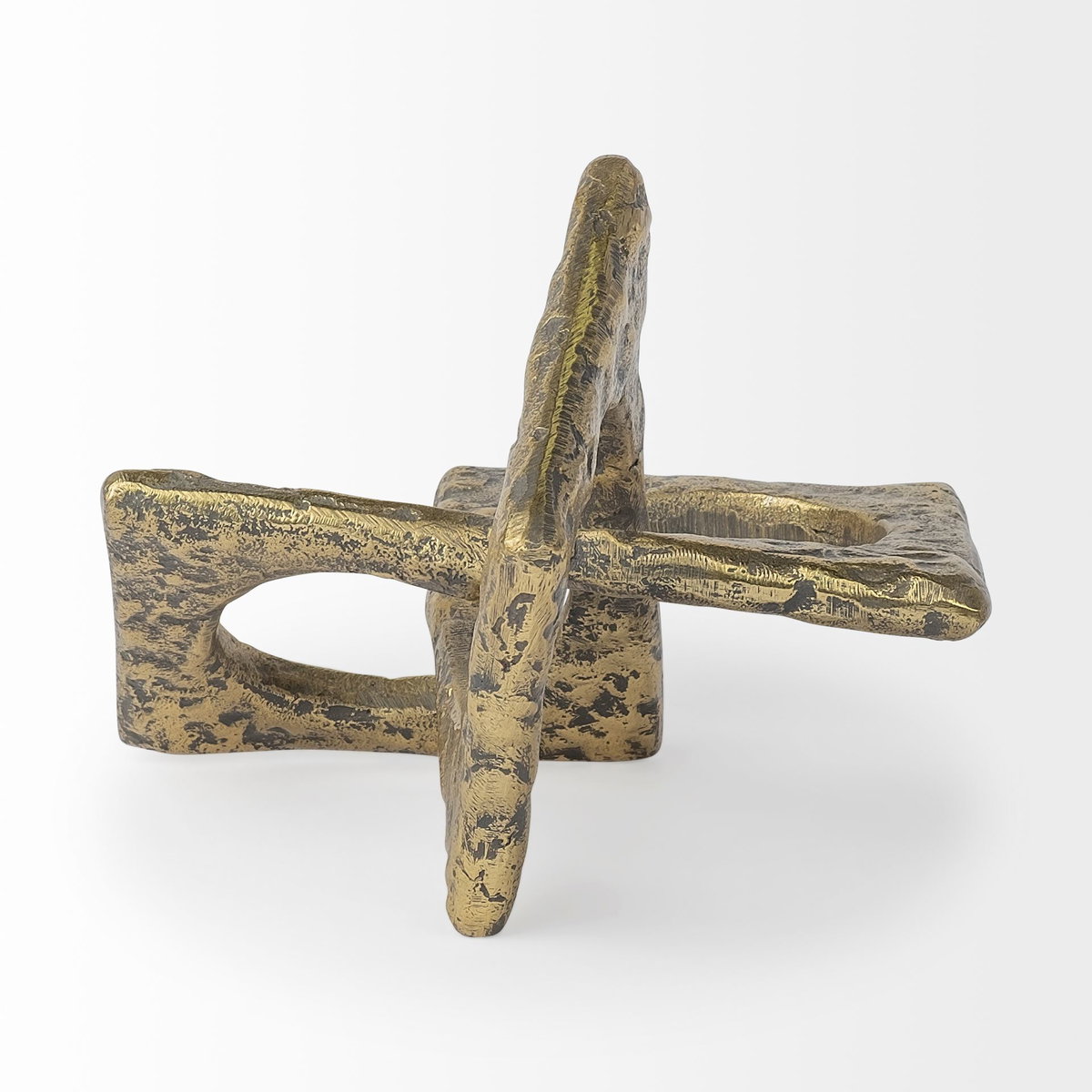 Delaunay I (Large) 10L X9W Gold Hammered Metal Interlinked Patterned, Decorative Object by Mercana, 10.14" length x 8.97" width x 5.07" height View 7