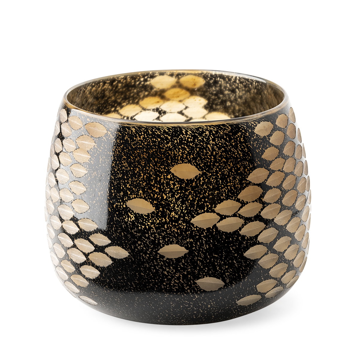 Mojave Small Black and Gold Detail Glass Vase, by Mercana, 7.87" length x 7.87" width x 6.3" height View 1