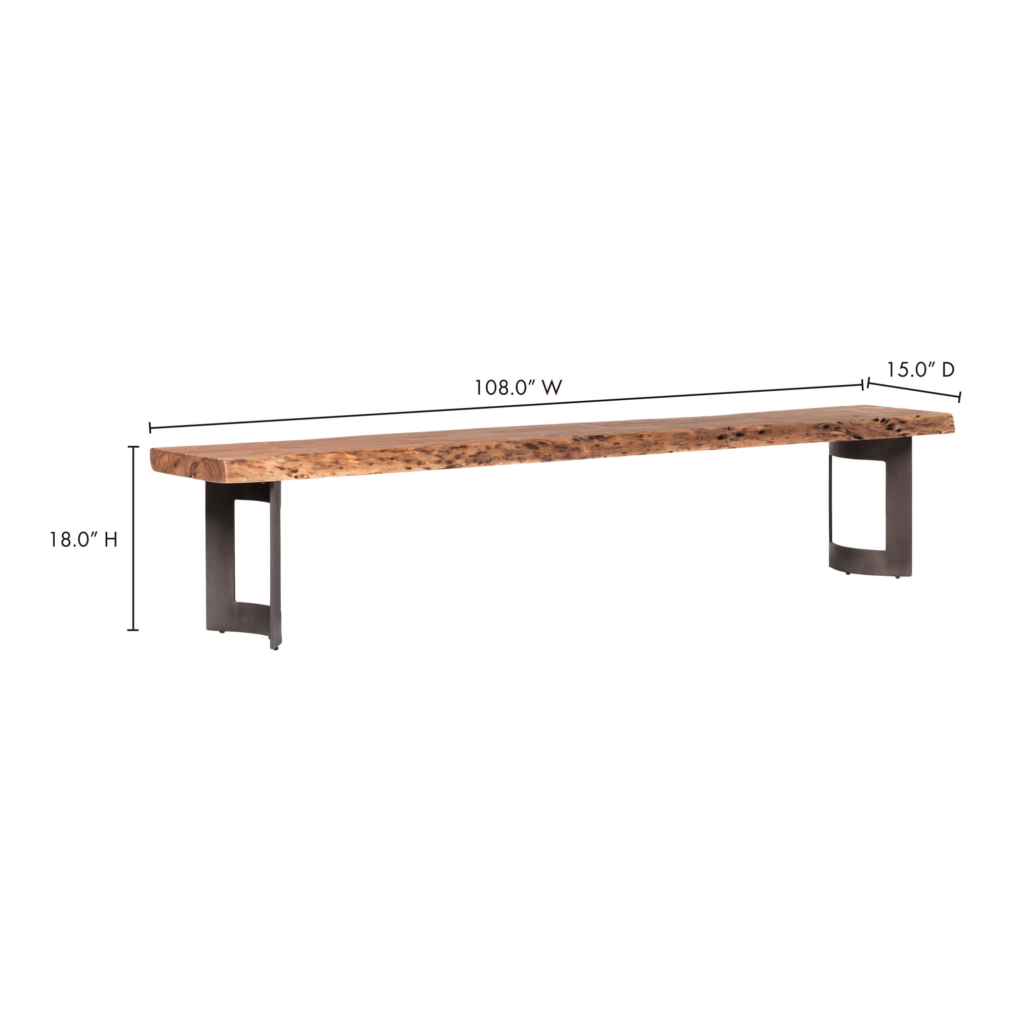 Bent Bench Large Brown, Benche by Moe's Home, 108" width x 18" height x 15" depth View 11