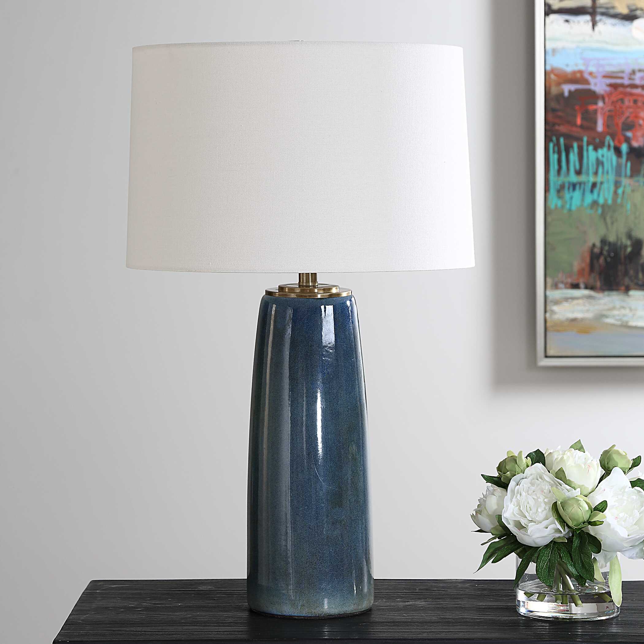 Submerged Deep Blue Table Lamp, by Uttermost, 16" width x 26.25" height x 16" depth View 4