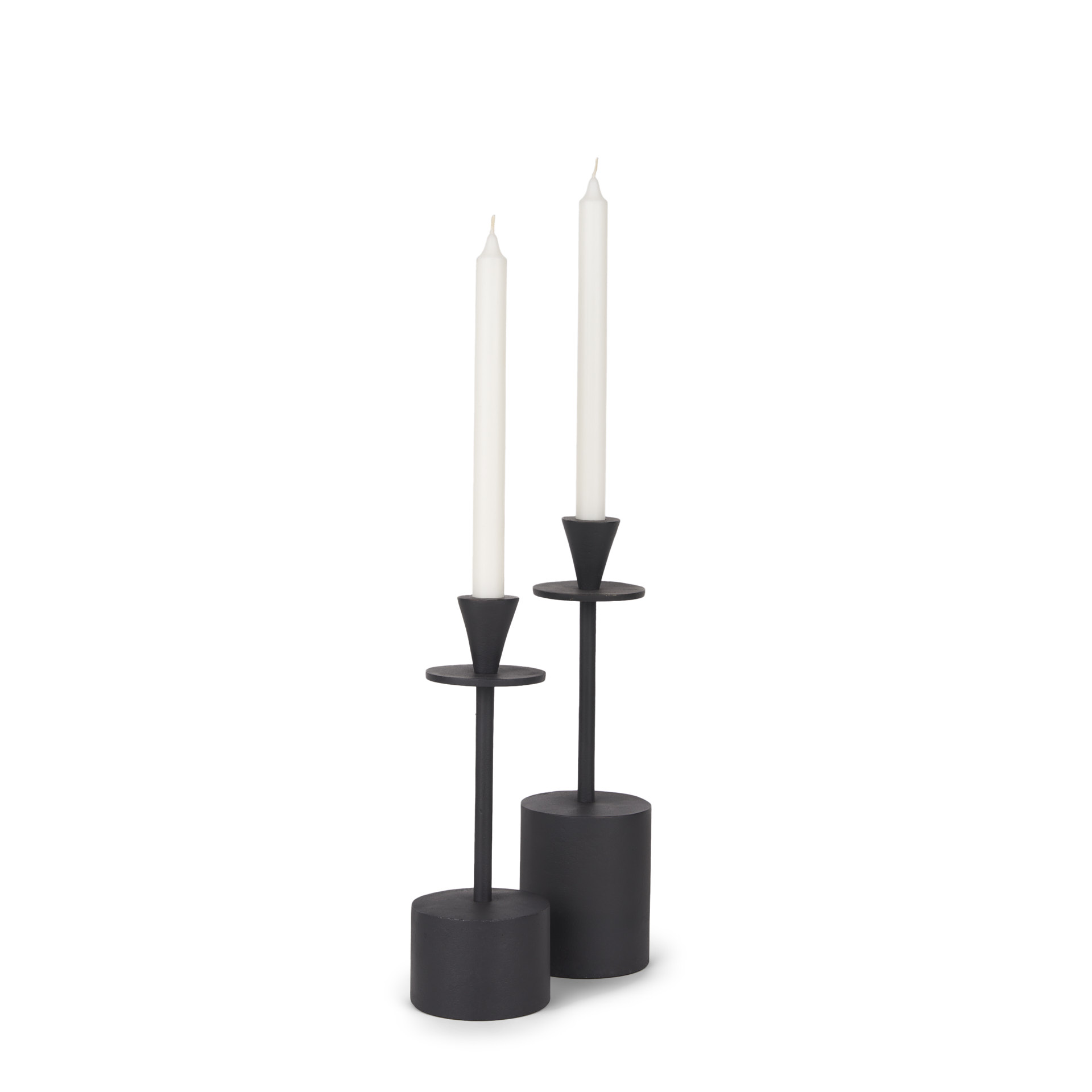 Petria Matte Black Textured Metal Taper Candle Holders, Candles & Candle Holder by Mercana, 3.75" length x 3.75" width x 13" height View 1