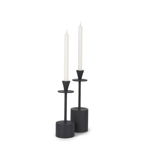 Petria Matte Black Textured Metal Taper Candle Holders
