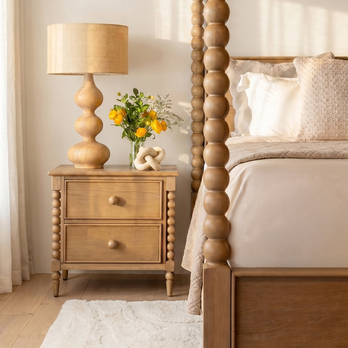 Marcellina Bed Queen Natural, by Dovetail, 64.5" width x 90" height x 87.3" depth View 8