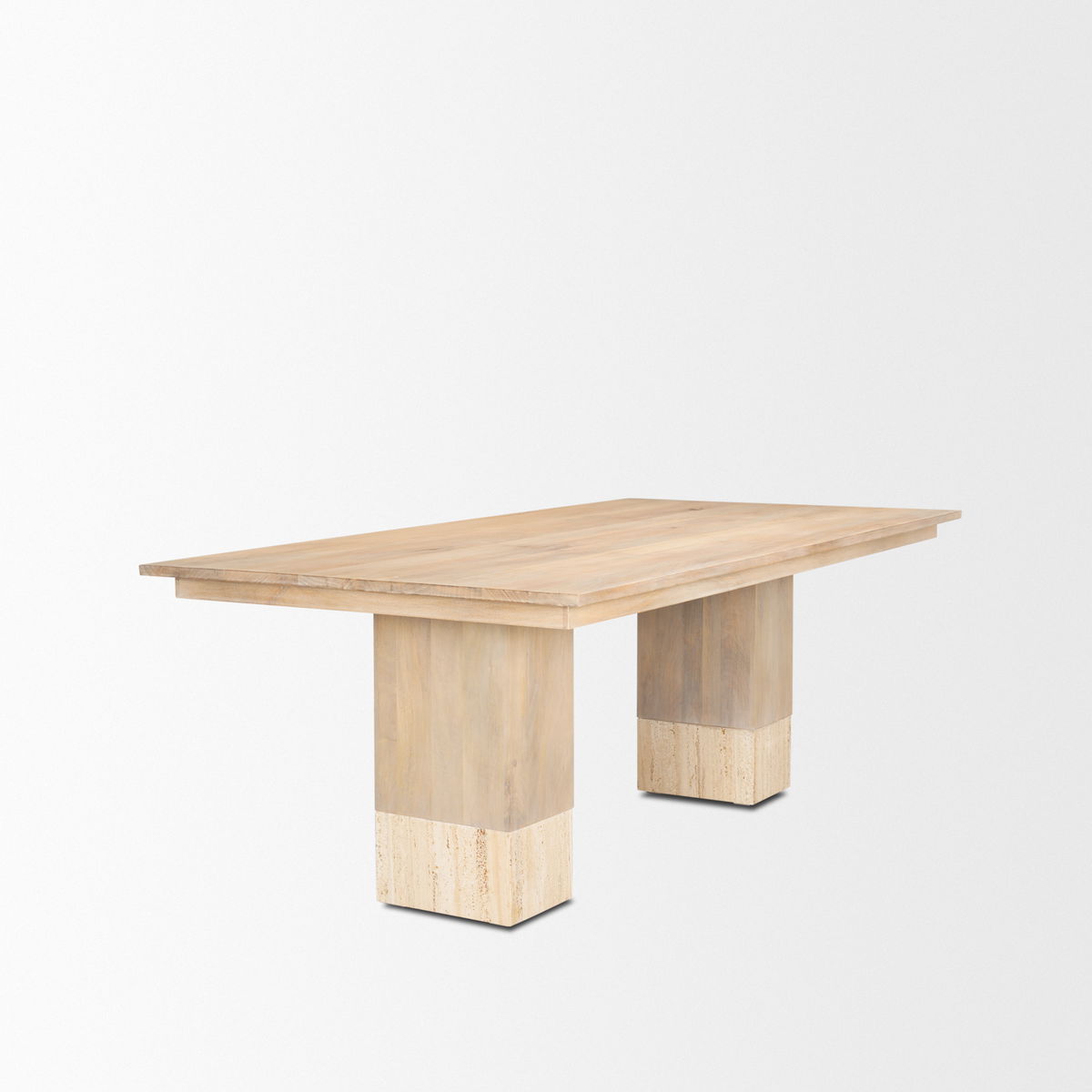 Shivon 84'L x 42'W Rectangular Dining Table | Light Brown Wood & Travertine | Seats 8, by Mercana, 84" length x 42" width x 30" height View 7