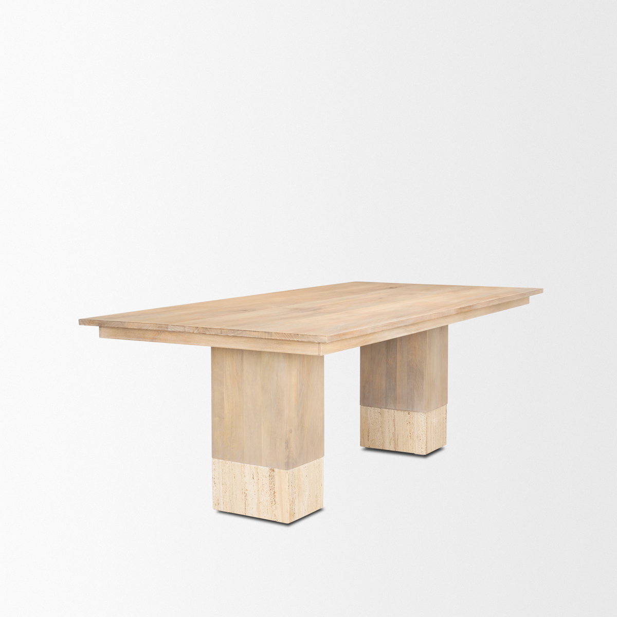 Shivon 84'L x 42'W Rectangular Dining Table | Light Brown Wood & Travertine | Seats 8, by Mercana, 84" length x 42" width x 30" height View 7