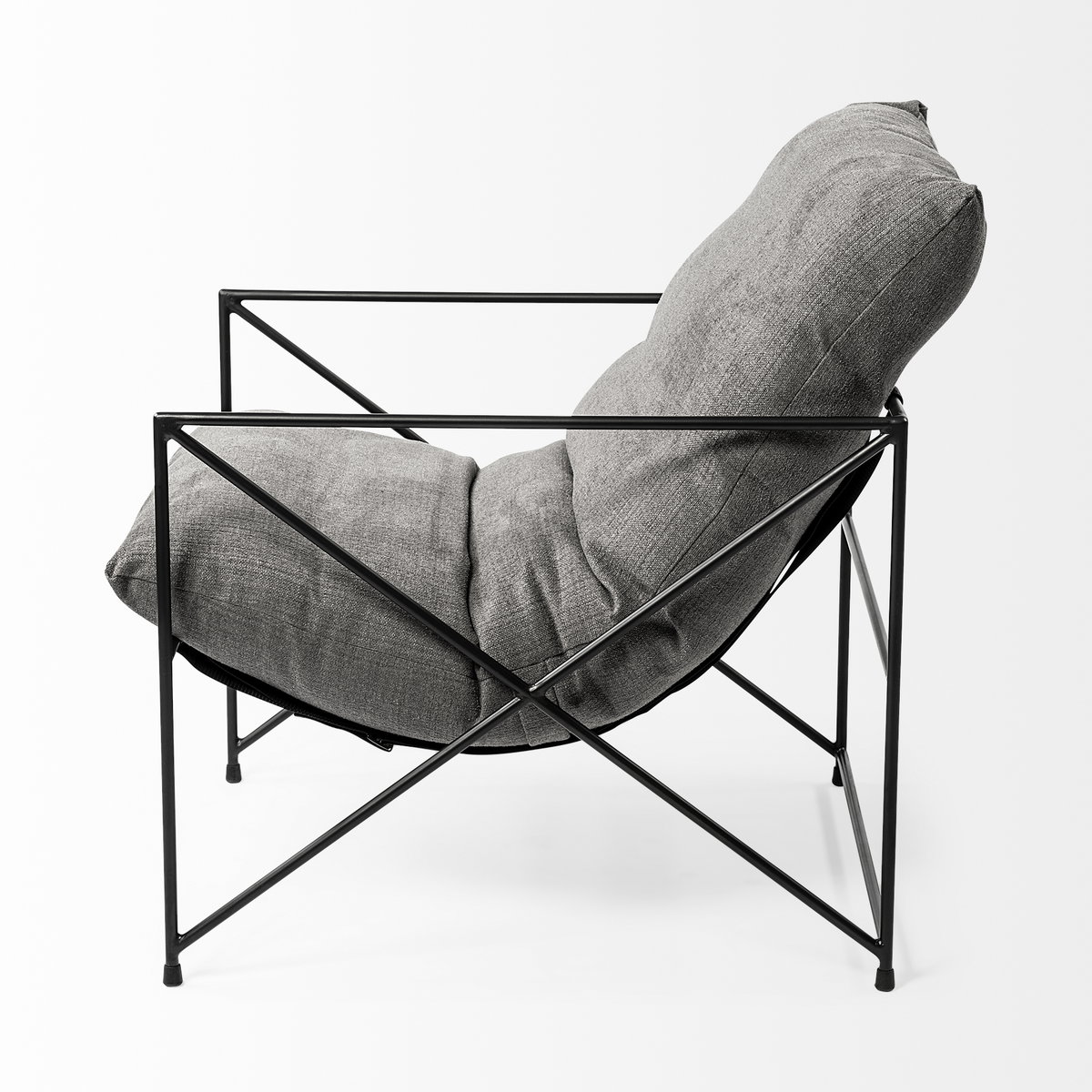Leonidas 28.5L x 29.5W x 34.0H  Grey Fabric Wrap Black Metal Frame Accent Chair, by Mercana, 28.74" length x 29.92" width x 24.02" height View 8