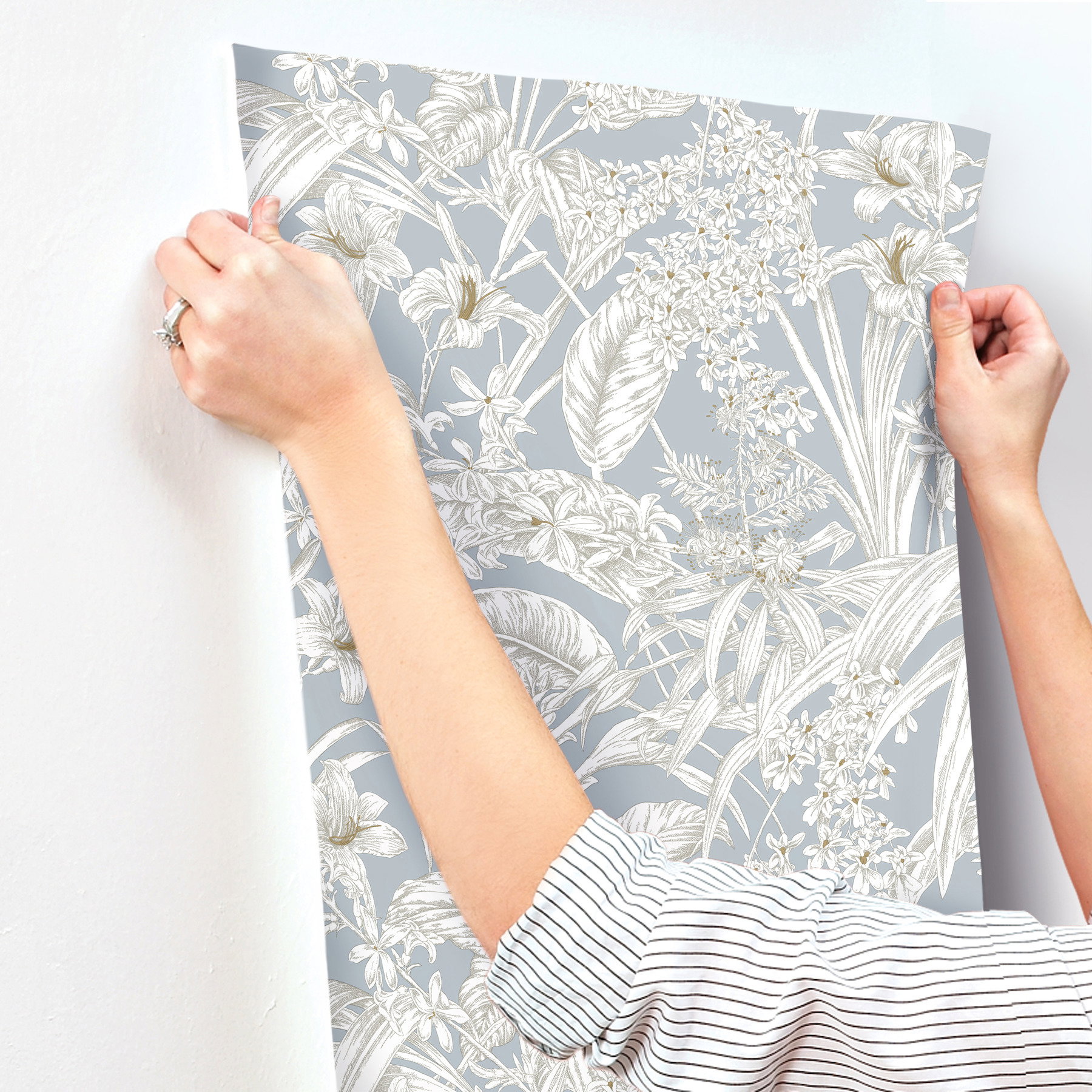 Orchid Conservatory Toile Blue & Taupe Wallpaper, by York Wall, 33' length x 1'8.5" width x 0.02" depth View 6