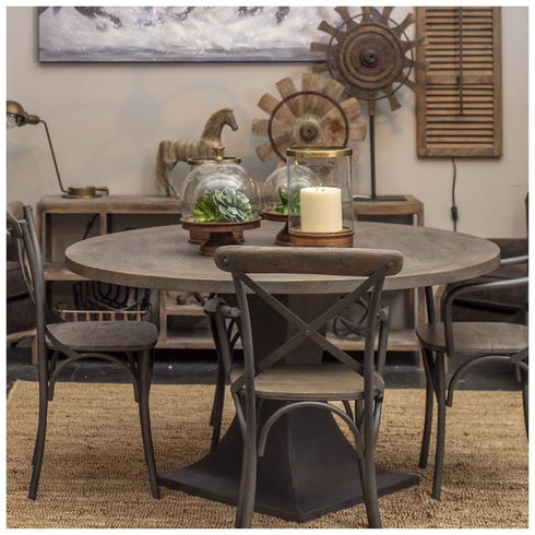 Etienne I Brown Solid Wood Seat Grey Iron Frame Dining Chair