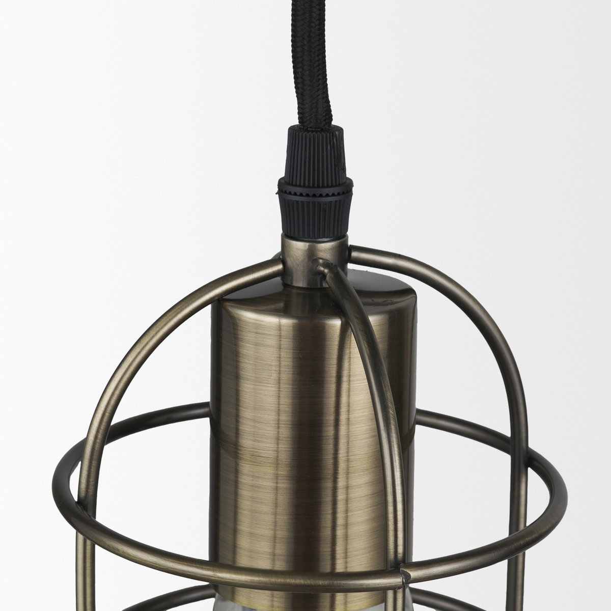Hines I 4x8 Antiqued-Brass Metal Cage Pendant Light, by Mercana, 4" length x 4" width x 8" height View 3