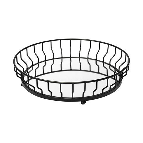 Helena 20L x 20W Black Metal Mirrored Bottom Round Serving Tray