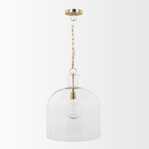 Sadah Large Clear Blown Glass with Gold Metal Pendant Light