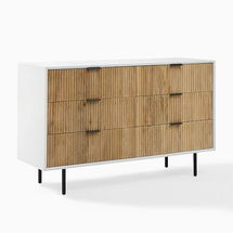 Online Designer Bedroom Quinn 6-Drawer Dresser, White and Rubberwood, Antique Bronze