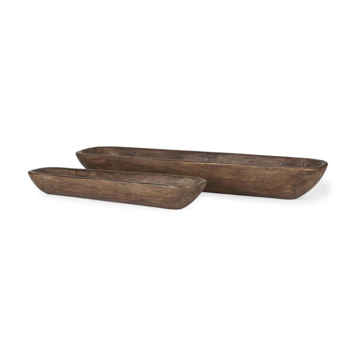 Athena Set of 2 Extra Large Medium Brown Reclaimed Wood Trays, Decorative Tray by Mercana, 34" length x 8" width x 5" height View 1