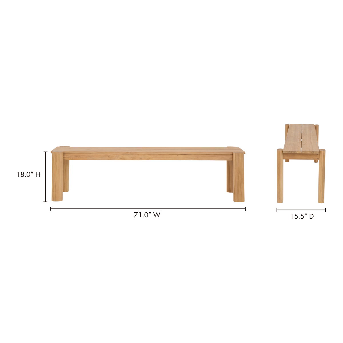 Tempo Outdoor Dining Bench Natural, by Moe's Home, 5'11" width x 1'6" height x 1'4" depth View 8