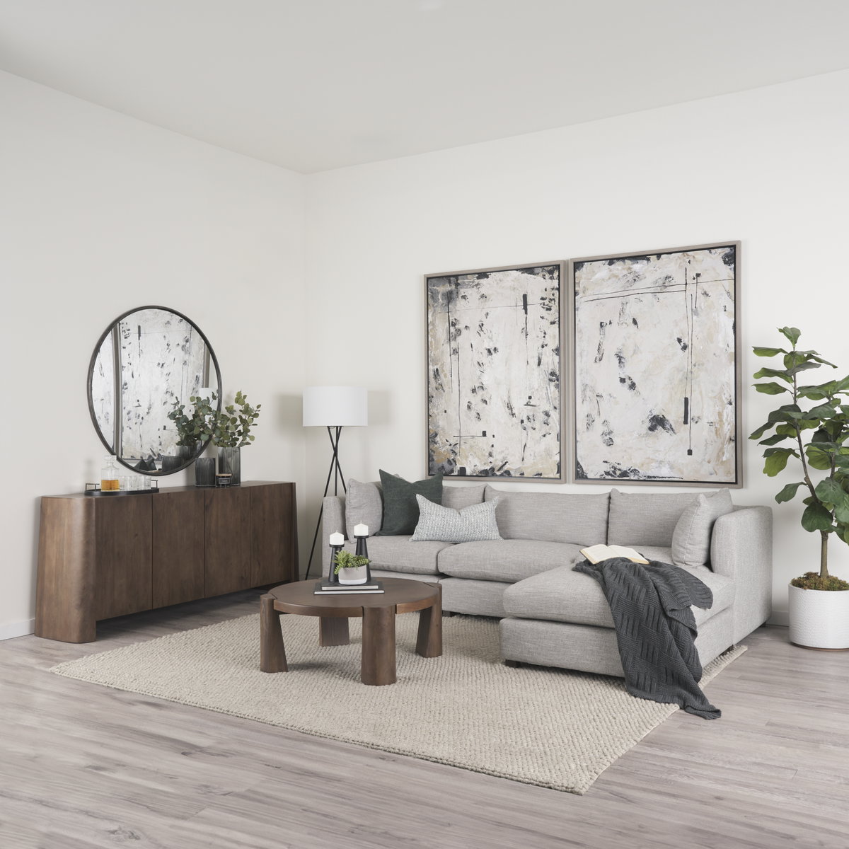 Tammar Round Wood with Tapered Legs Coffee Table, by Mercana, 39.5" length x 39.5" width x 15" height View 3