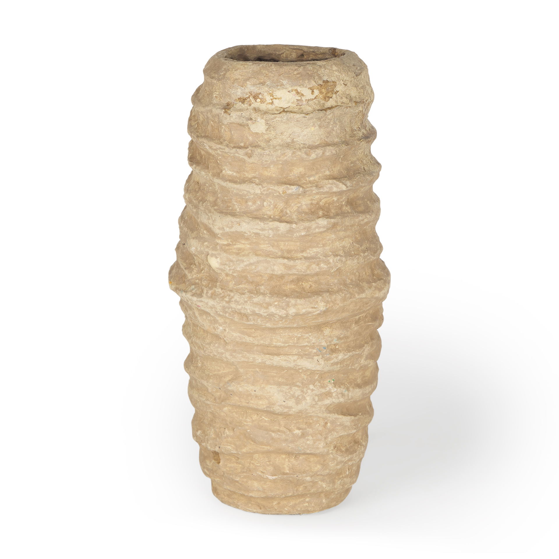 Kamli Small Beige Paper Mache Vase, by Mercana, 5" length x 5" width x 12" height View 1