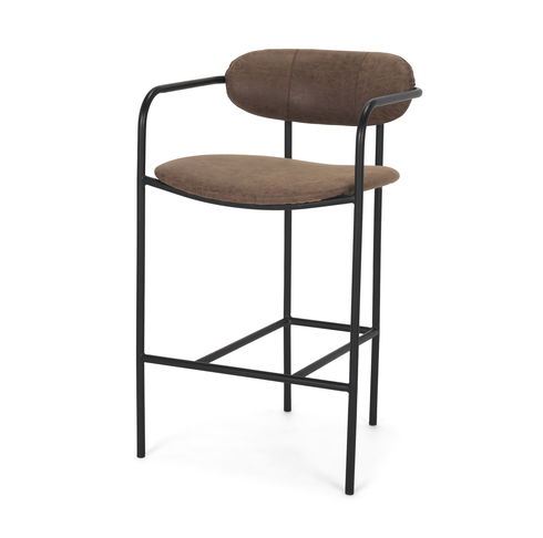 Parker Muted Brown Faux Leather with Black Metal Counter Stool