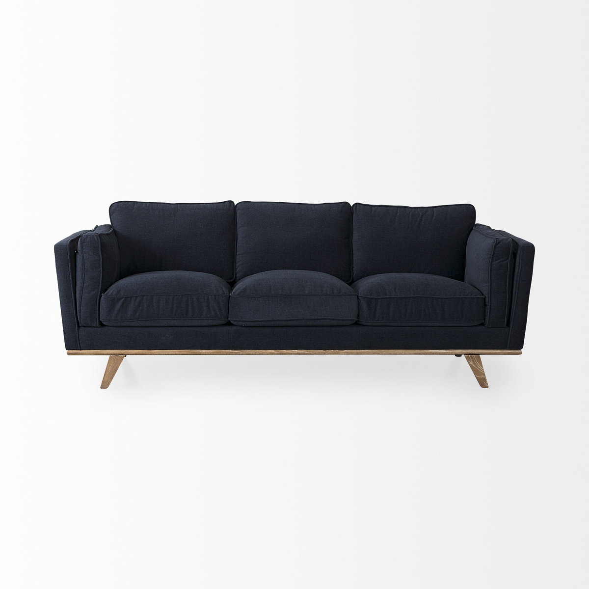 Brooks  Navy Blue Fabric Three Seater Sofa with Medium Brown Wooden Legs, Sofas & Sectional by Mercana, 90.16" length x 34.84" width x 33.46" height View 8