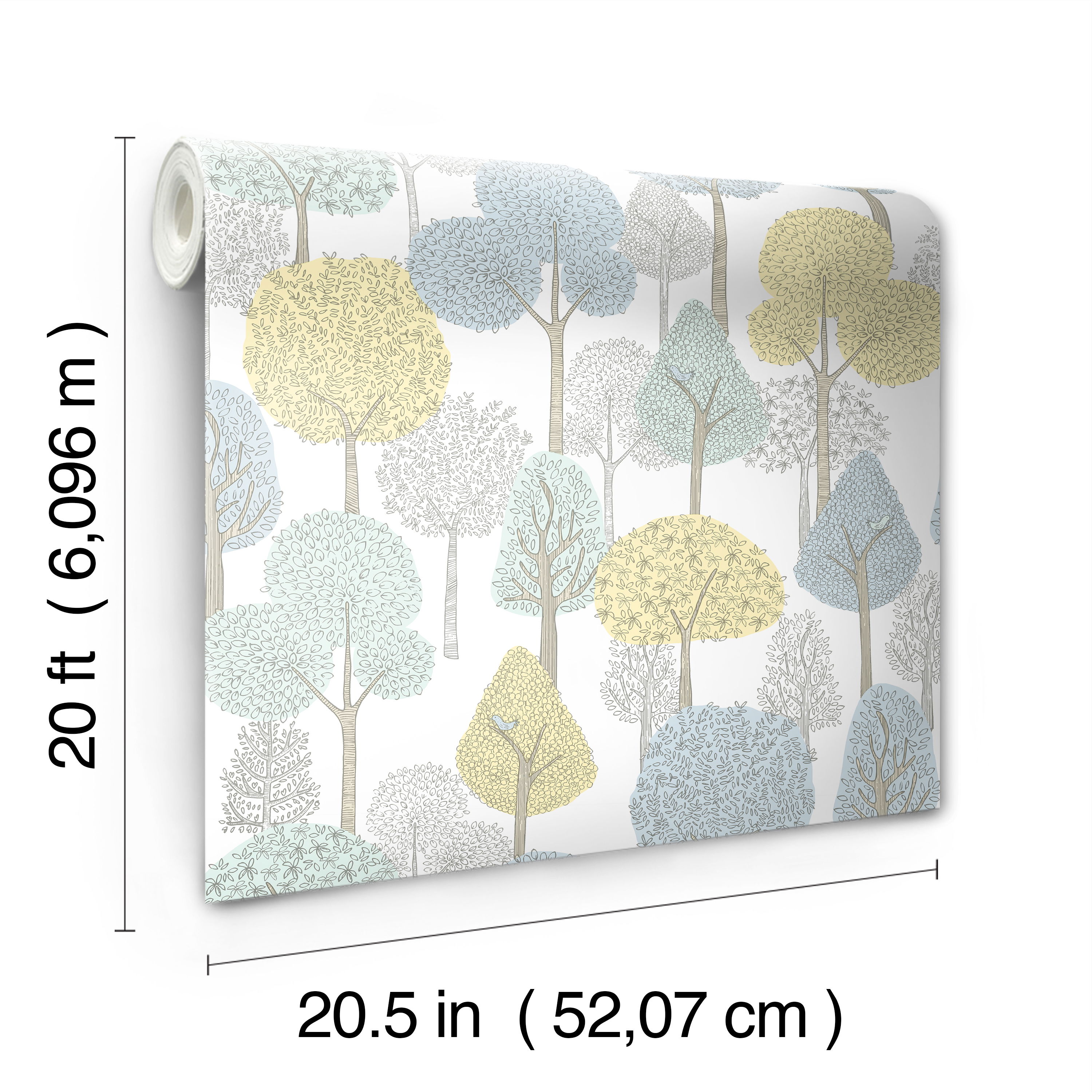 Treetops Aqua & Yellow Peel & Stick Wallpaper large image 