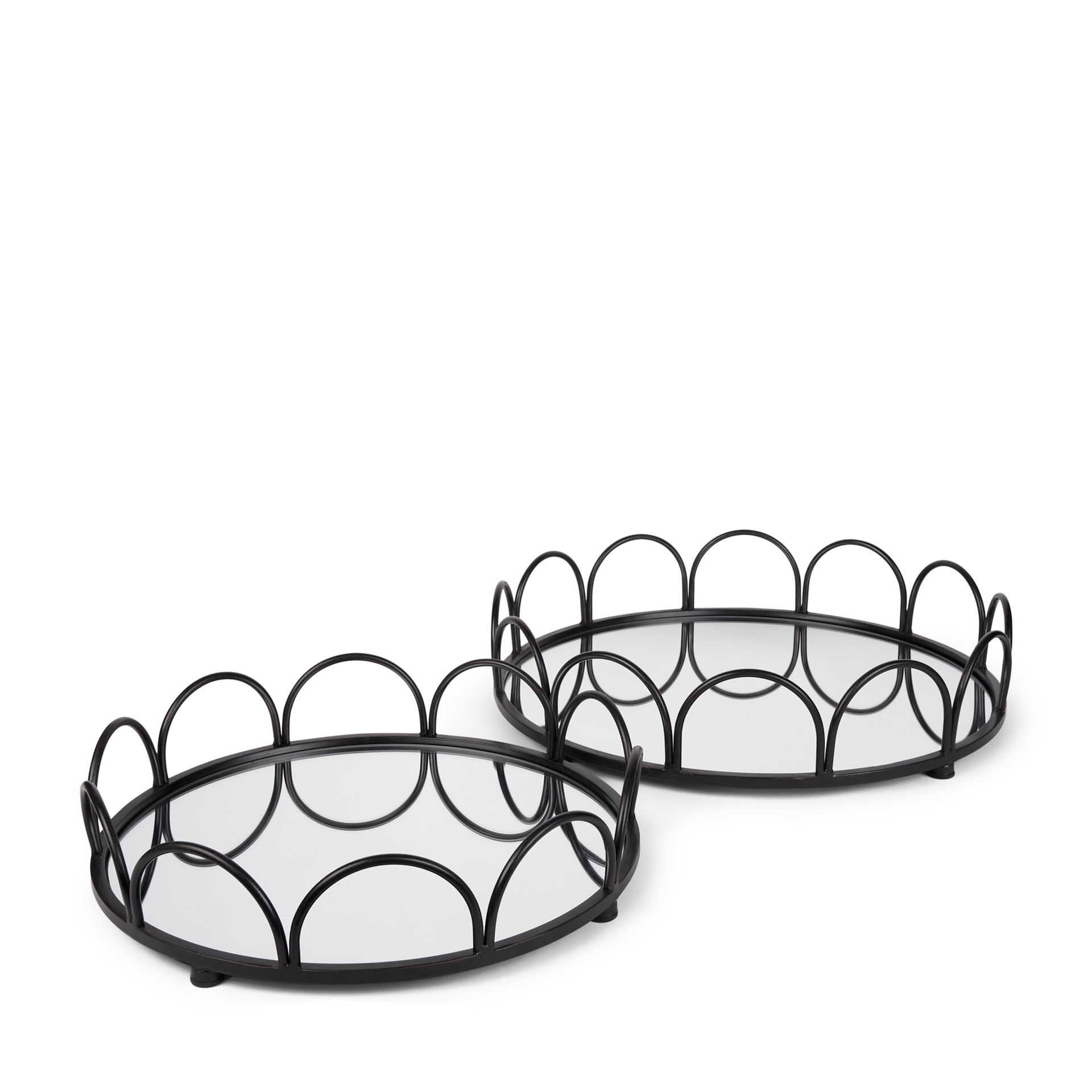 Lenore Round Metal/Mirror Tray Black (Set of 2) large image 