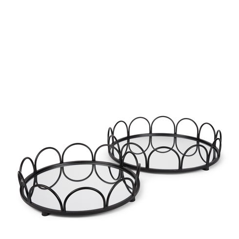 Lenore Round Metal/Mirror Tray Black (Set of 2)