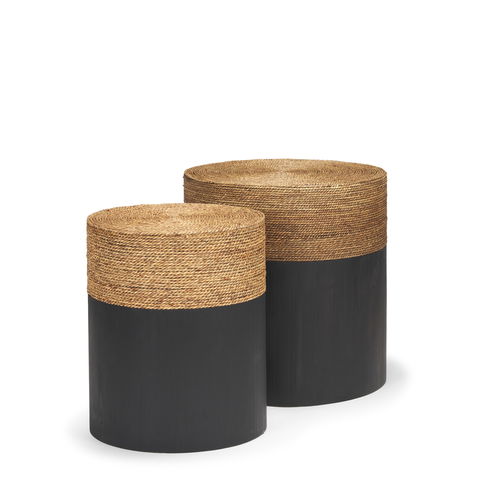 Wenopa Matte Black Wood with Natural Jute Accent Tables