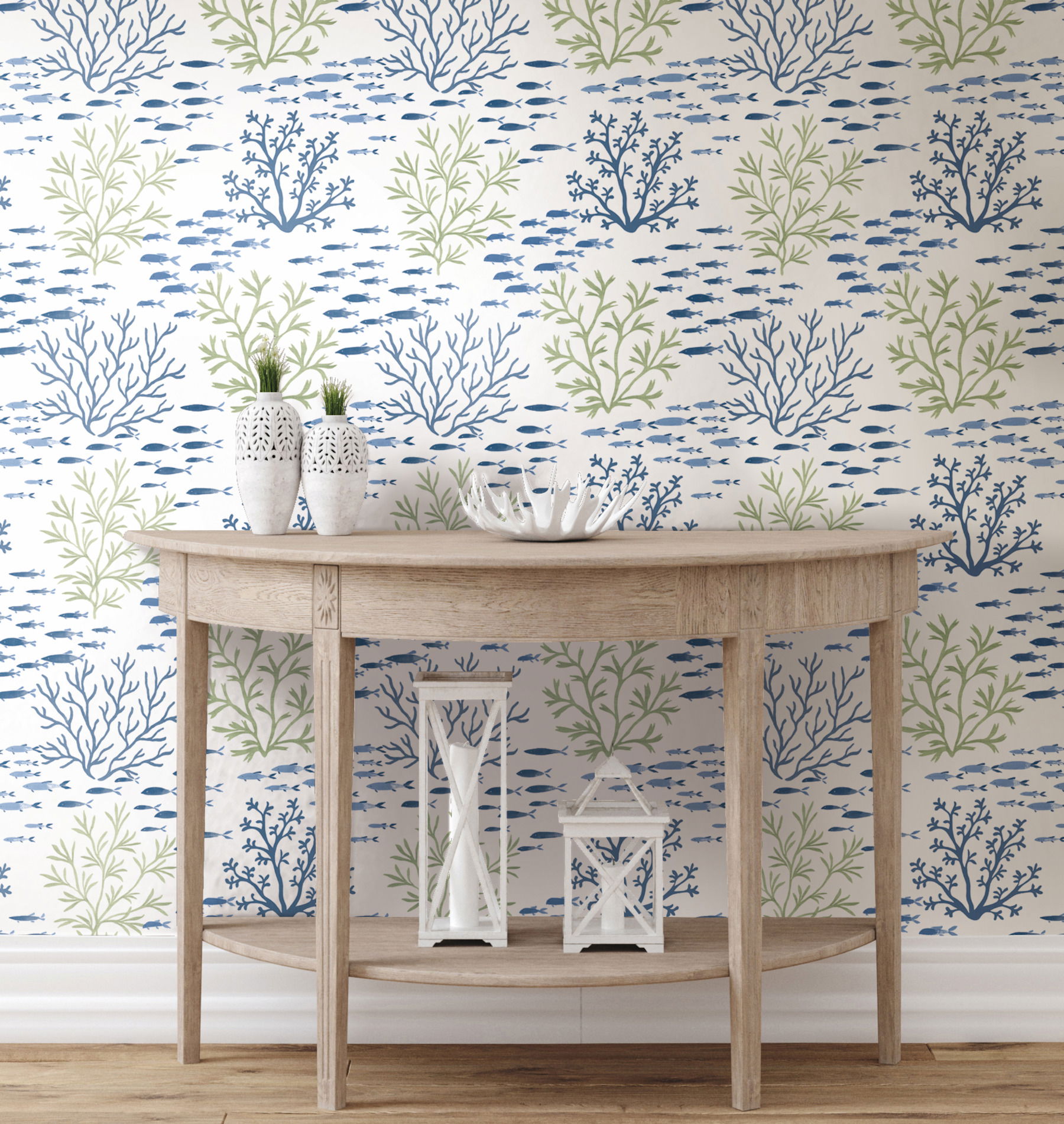 Marine Garden Green & Blue Wallpaper, by York Wall, 33' length x 1'8.5" width x 0.02" depth View 3