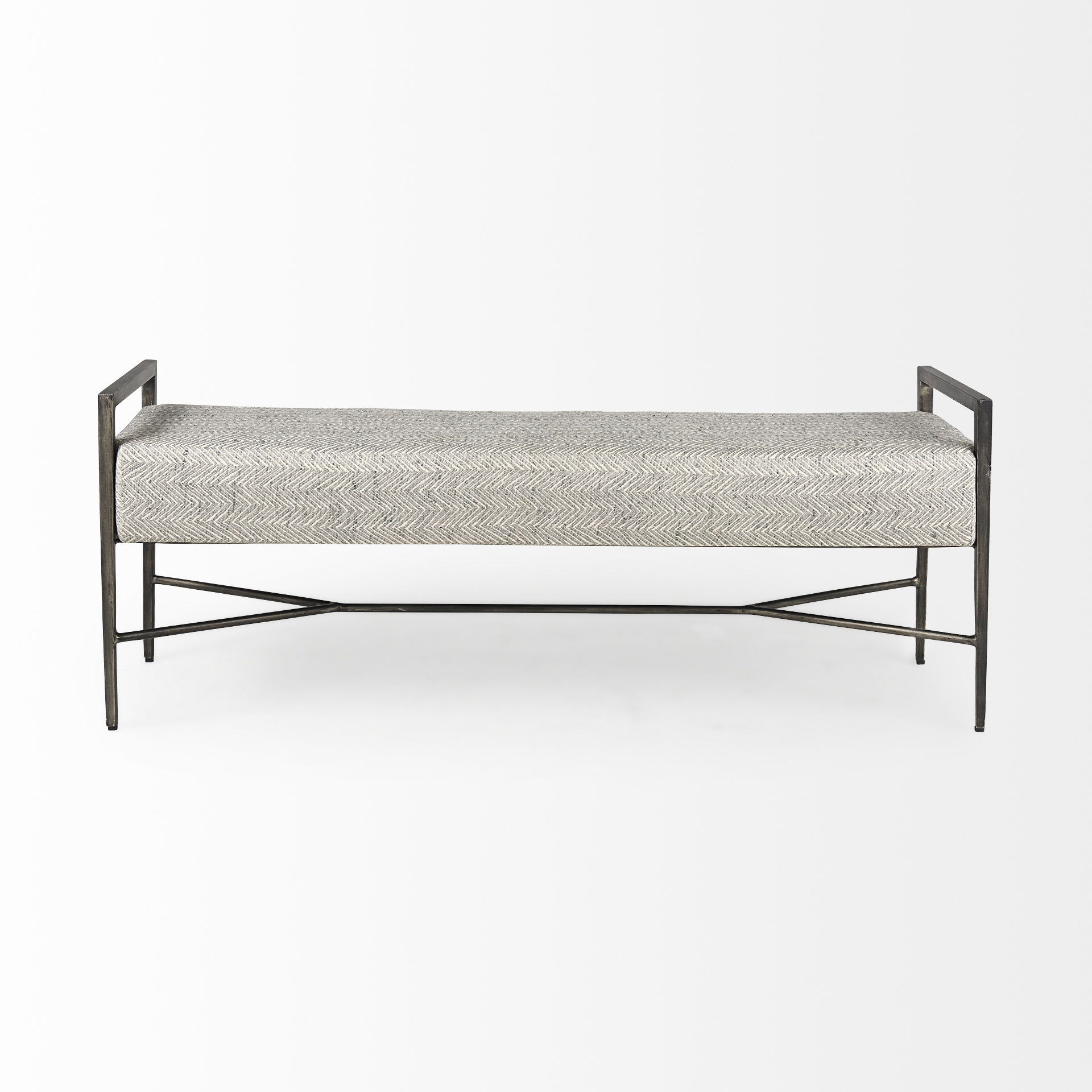 Charlotte  55.0L Gray Herringbone Fabric Seat with Antique Nickel Metal Frame Bench large image 