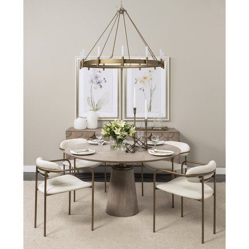 Maxwell 54" Round Pedestal Dining Table | Modern | Brown Wood & Brown Wood/Gold Metal | Seats 4