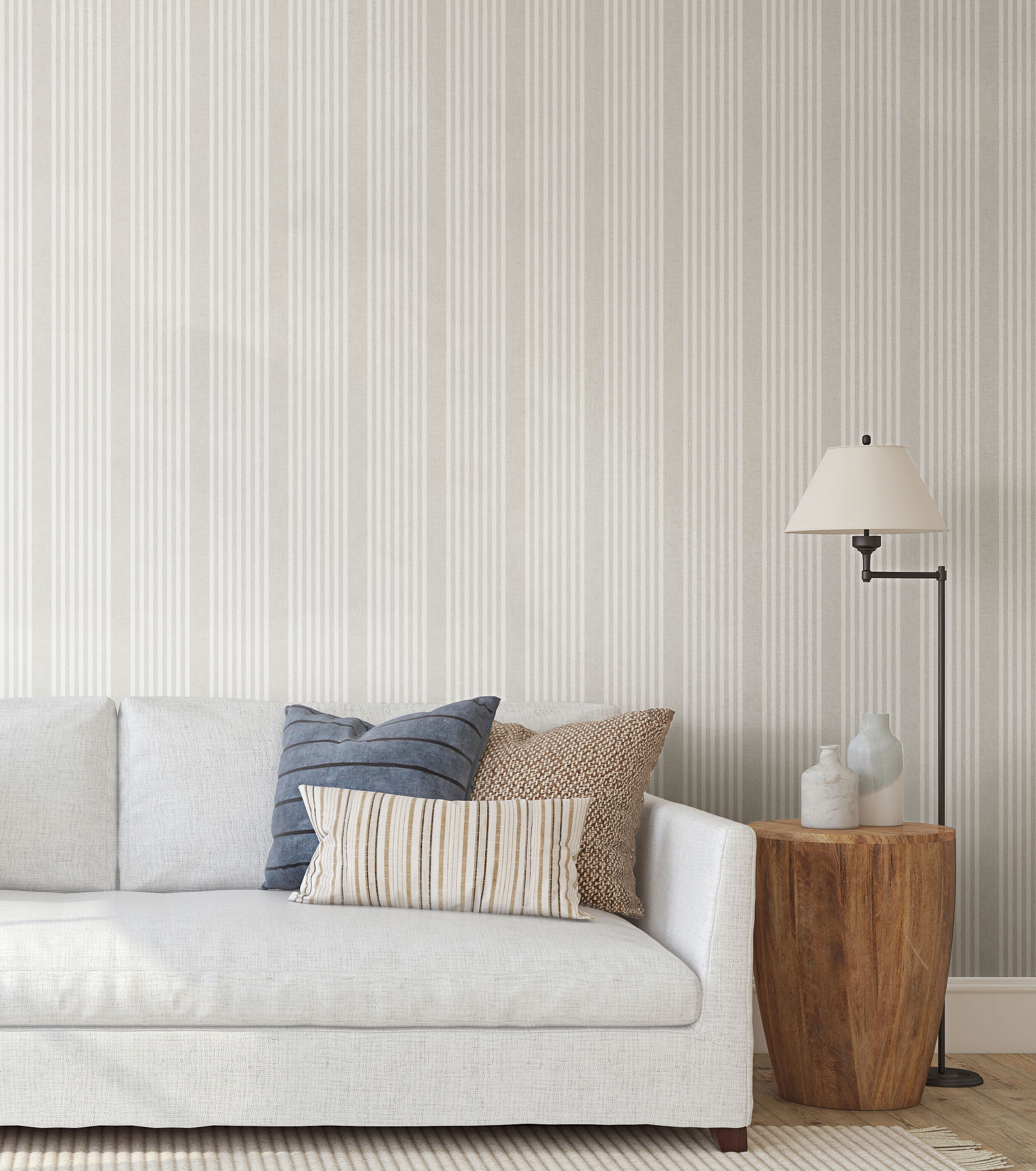 French Linen Stripe Off White Peel & Stick Wallpaper large image 