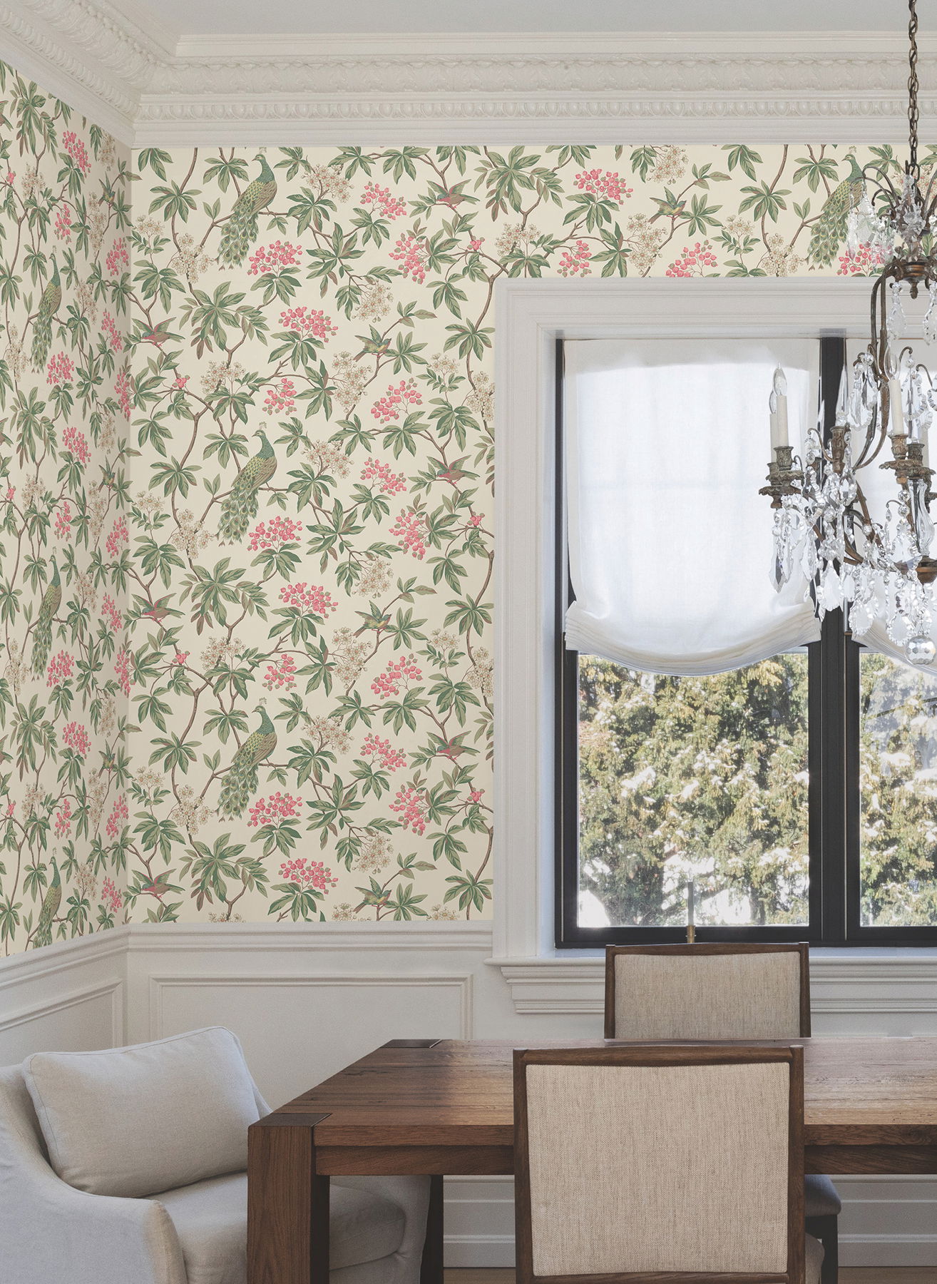 Peacock Estate Cream Wallpaper large image 