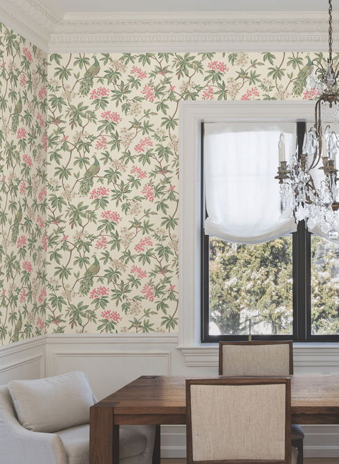 Peacock Estate Cream Wallpaper