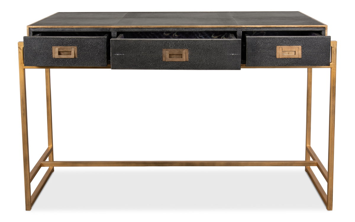 Grey Leather Shagreen Desk, by Sarreid, 1'10" length x 4'1" width x 2'7" height View 8