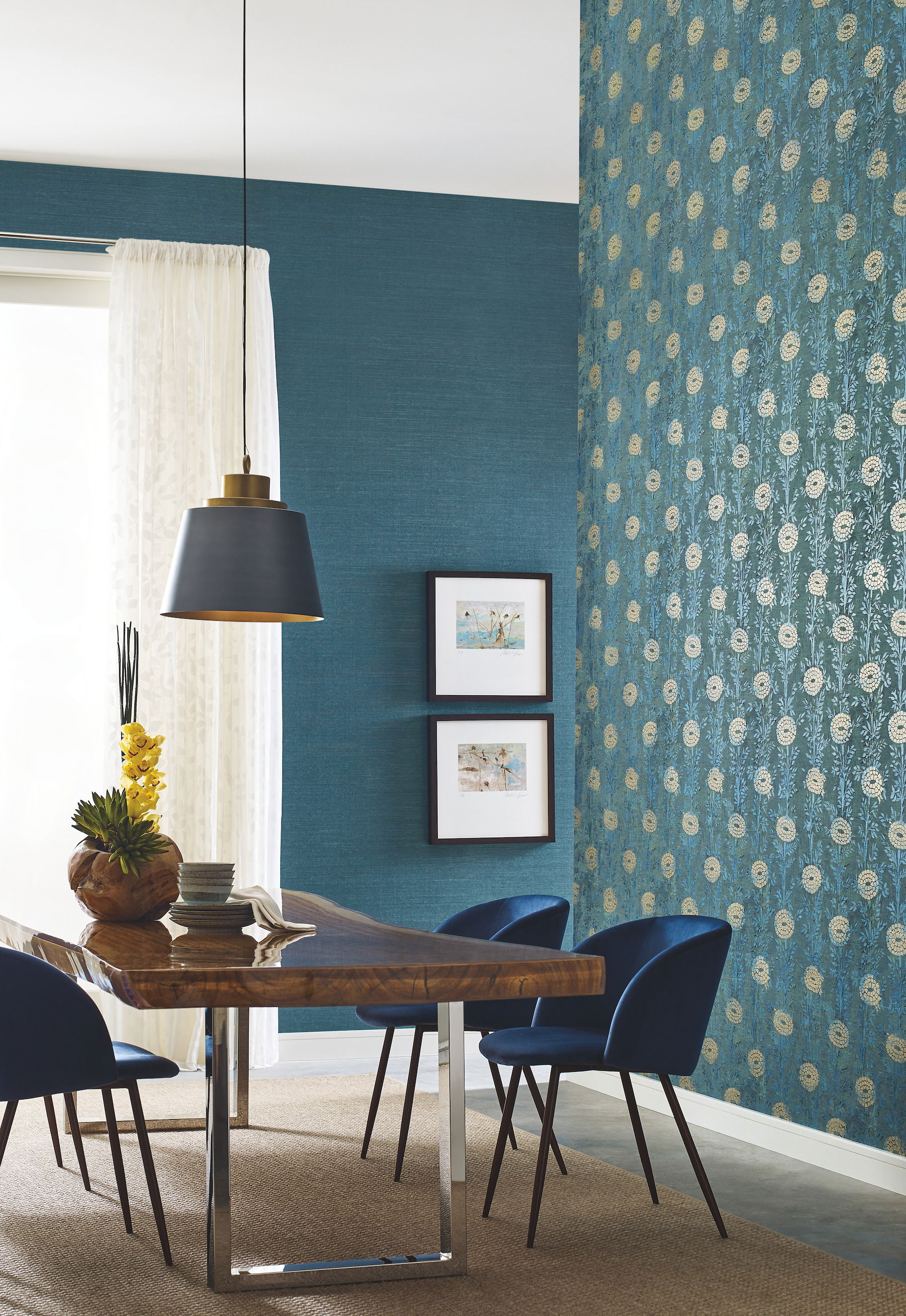 Sisal Twill Grasscloth Teal Wallpaper, by York Wall, 24' length x 3' width x 0.02" depth View 9