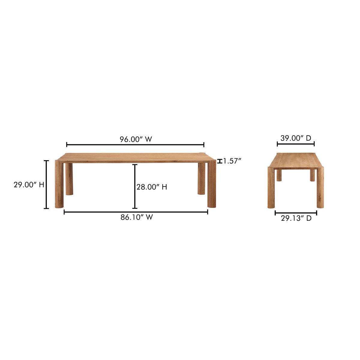 Post Large Table Large Natural Oak, Dining Table by Moe's Home, 96" width x 29" height x 39" depth View 8