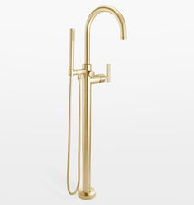 Online Designer Bathroom Tiburon Floor Mounted Tub Filler With Handshower, Satin Brass