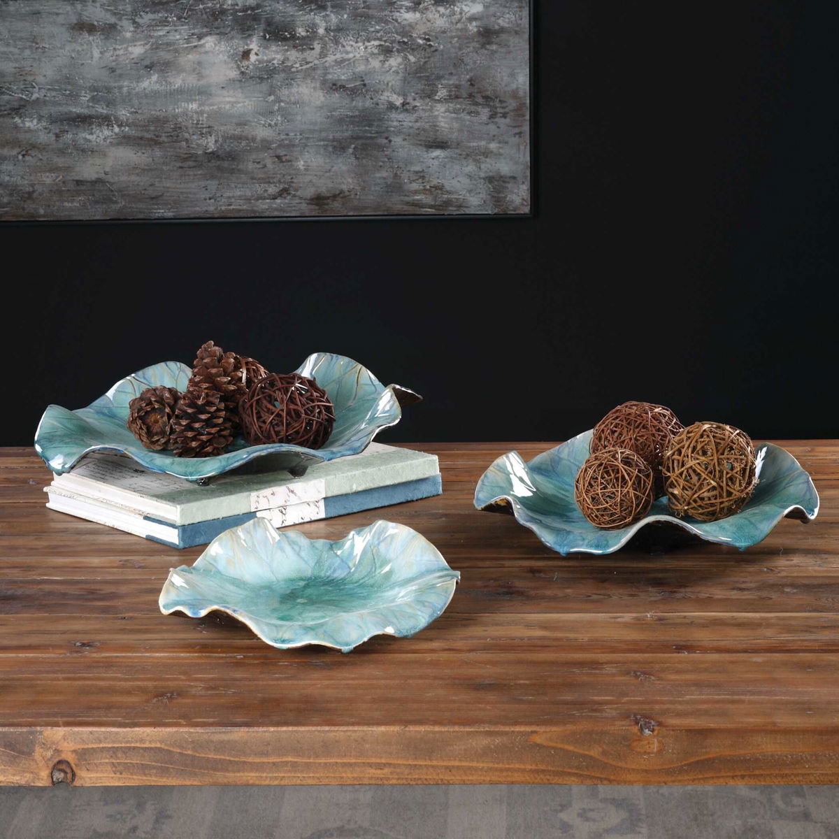 Abella Ceramic Flowers Set/3, Figurines & Statue by Uttermost, 17.87" width x 17.87" height x 3.87" depth View 6