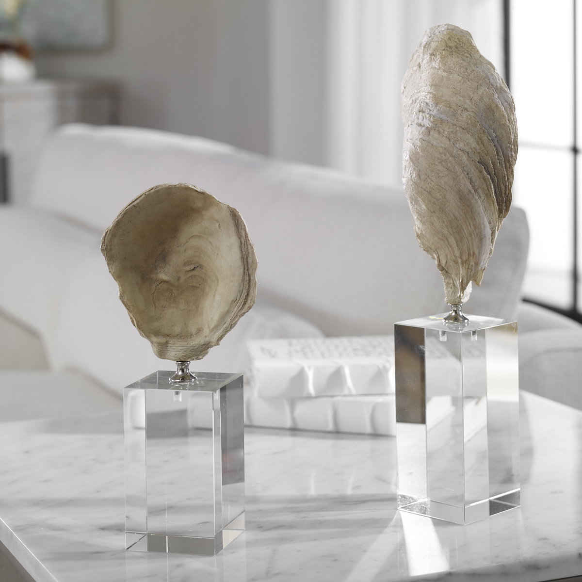 Oyster Shell Sculptures Set/2, Figurines & Statue by Uttermost, 5.25" width x 15.25" height x 3.12" depth View 2