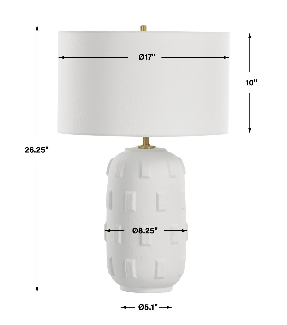 Emerie Textured White Table Lamp, by Uttermost, 17" width x 26.25" height x 17" depth View 3