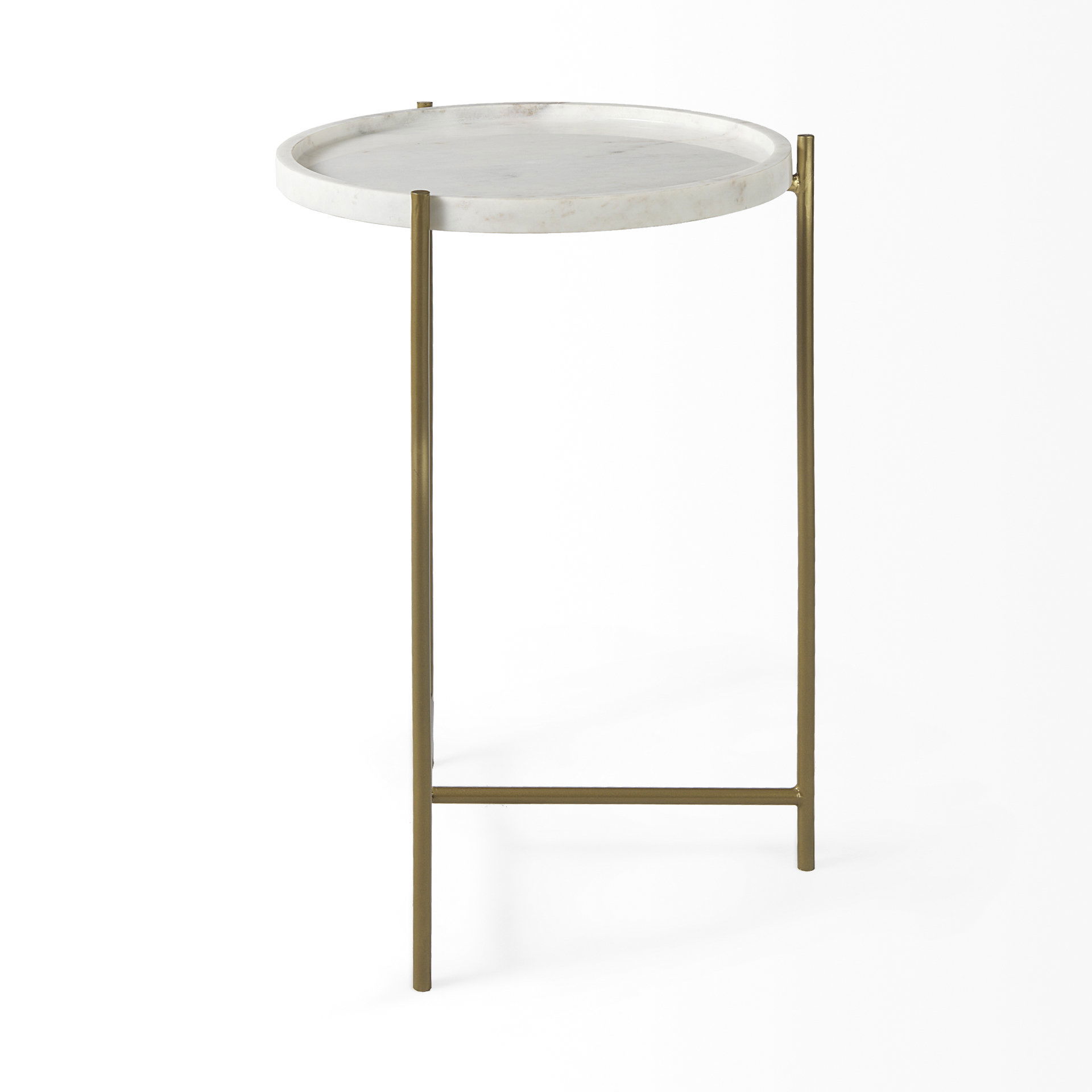 Stella 17L x 17W White Round Marble Top with Gold Base Accent Table, Side & End Table by Mercana, 16.5" length x 16.5" width x 23" height View 6